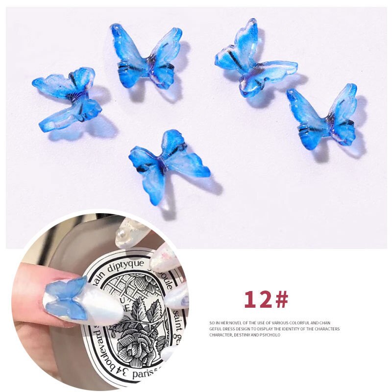 2 pcs/set 15Styles 3D Resin Butterfly Nail Art Decorations Manual Stereo Mini Manicure Butterfly DIY Rhinestones Manicure: 12
