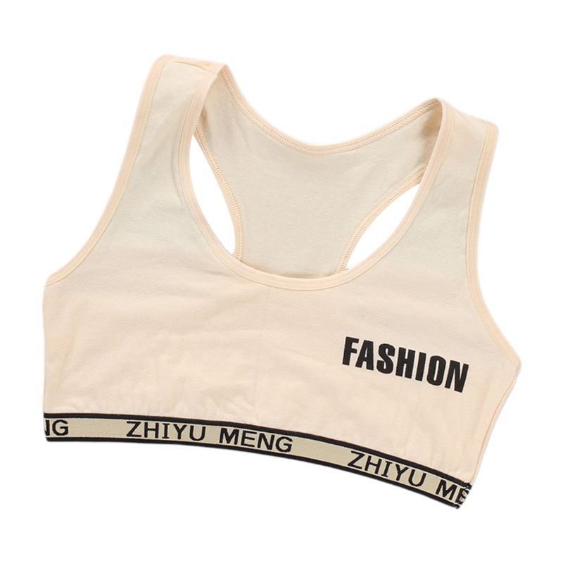 Junior Girl Racerback Cotton Sport Training Bra Letter Print Solid Color Wide Strap Underwear Bralette Seamless Layered Crop Top: 5