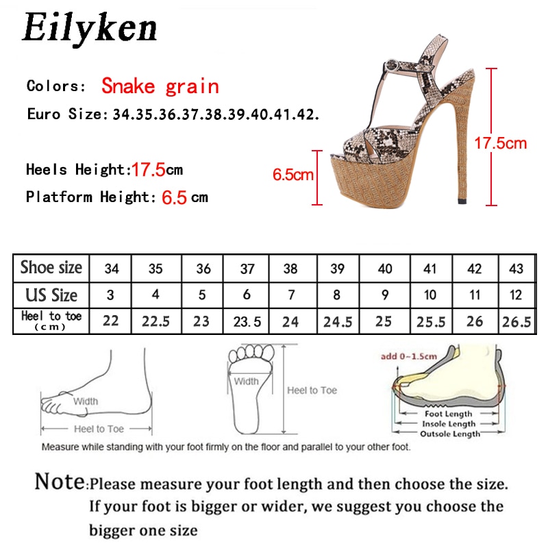 Eilyken serpentine kvinde sandaler sommersko platform 17.5cm høje hæle kvinder sandaler dame stripper sko plus str. 34-40