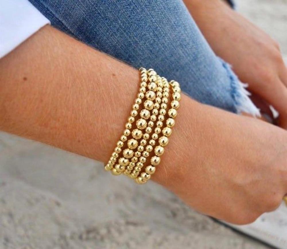 Las mujeres de adolescente Color oro múltiples capas pulseras cuenta Natural CCB bola elástica elástico de las mujeres de la pulsera de la joyería de los hombres de