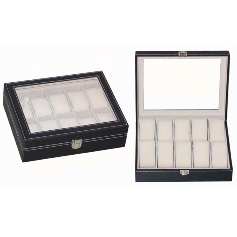 10 Slots Pu Lederen Horloge Opbergdoos Sieraden Armband Display Organizer Voor Oorbellen Ringen Armband Display Houder Case