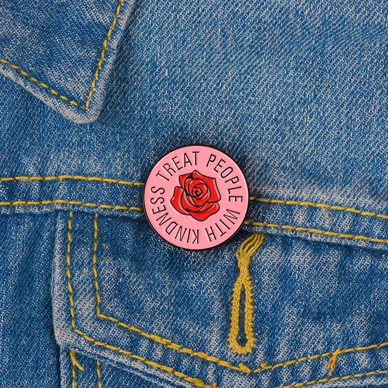 Broche redondo impreso con forma de rosa y palabras, para amigos, novedad de invierno