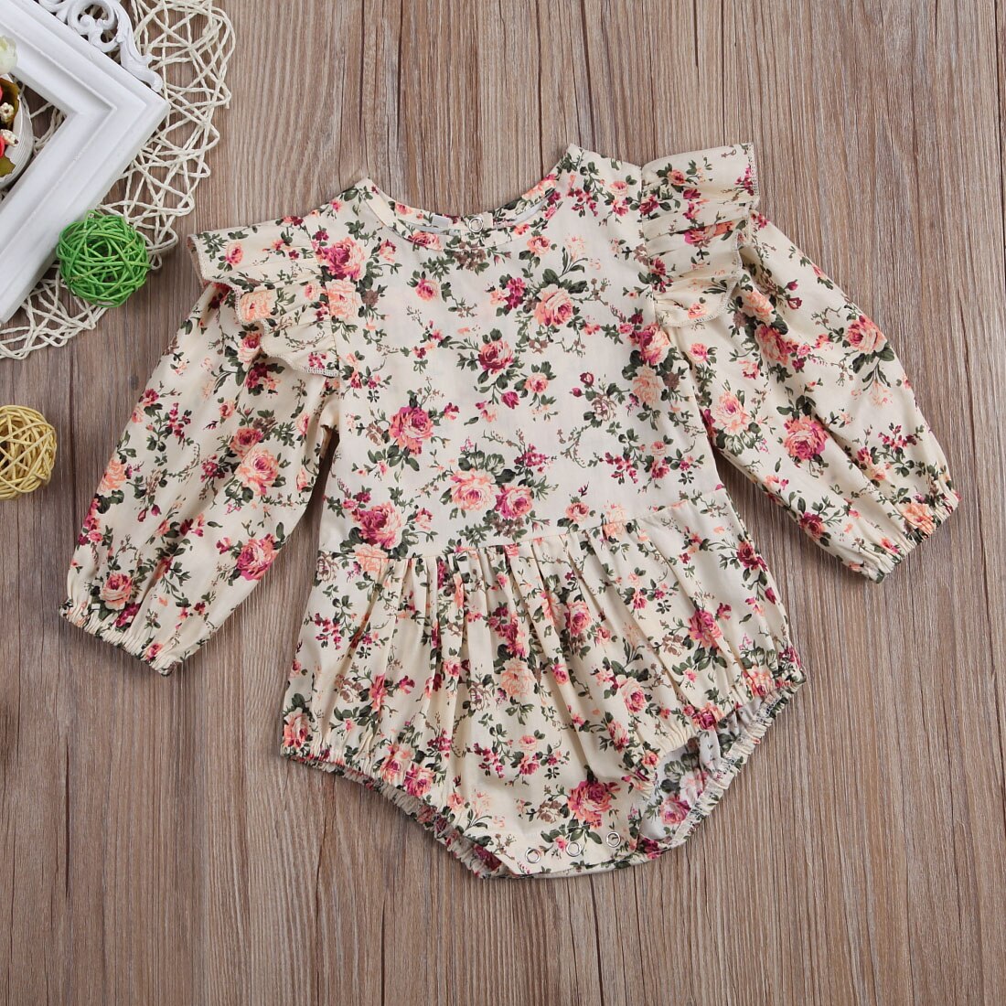 Dejlig baby baby pige blomstermønster flæser langærmet romper jumpsuit tøj tøj 0-18m