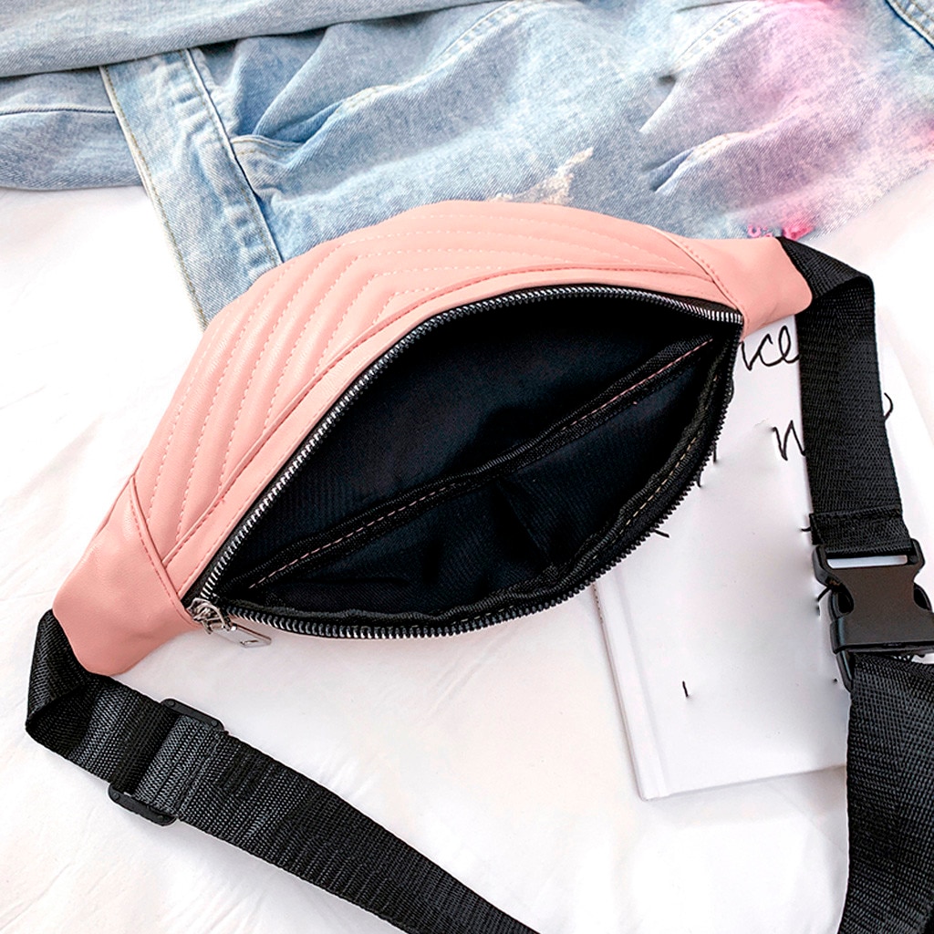 Chest Bag Women Leather Shoulder Bags Women Striped Pockets Diagonal Chest Bag Travel Versatile Zipper Messenger Bag