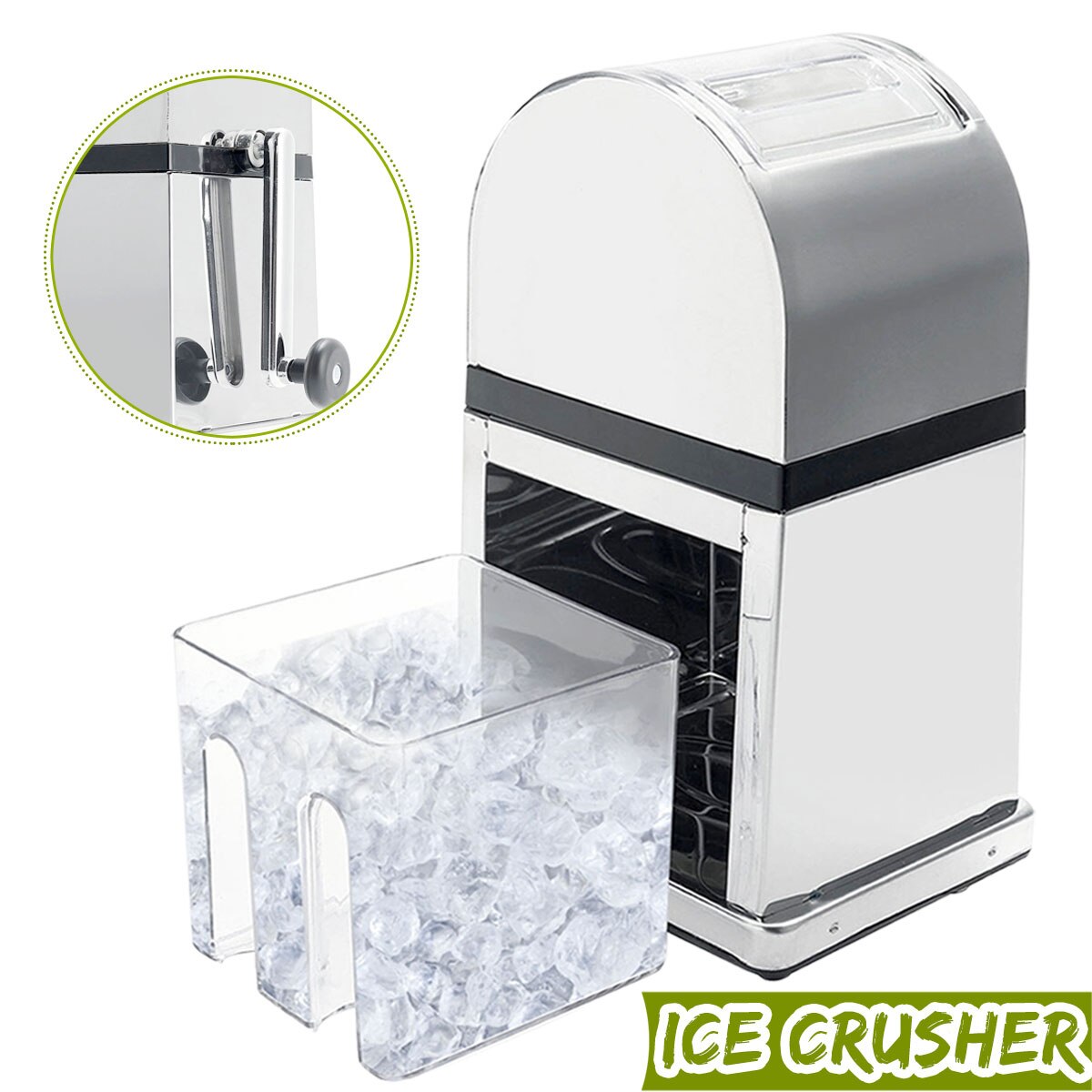 Hand Crank Stainless Steel Ice Crusher Mini Ice Shaver Chopper Manual Snow Cone Smoothie Maker Ice Block Slush Breaking Machine