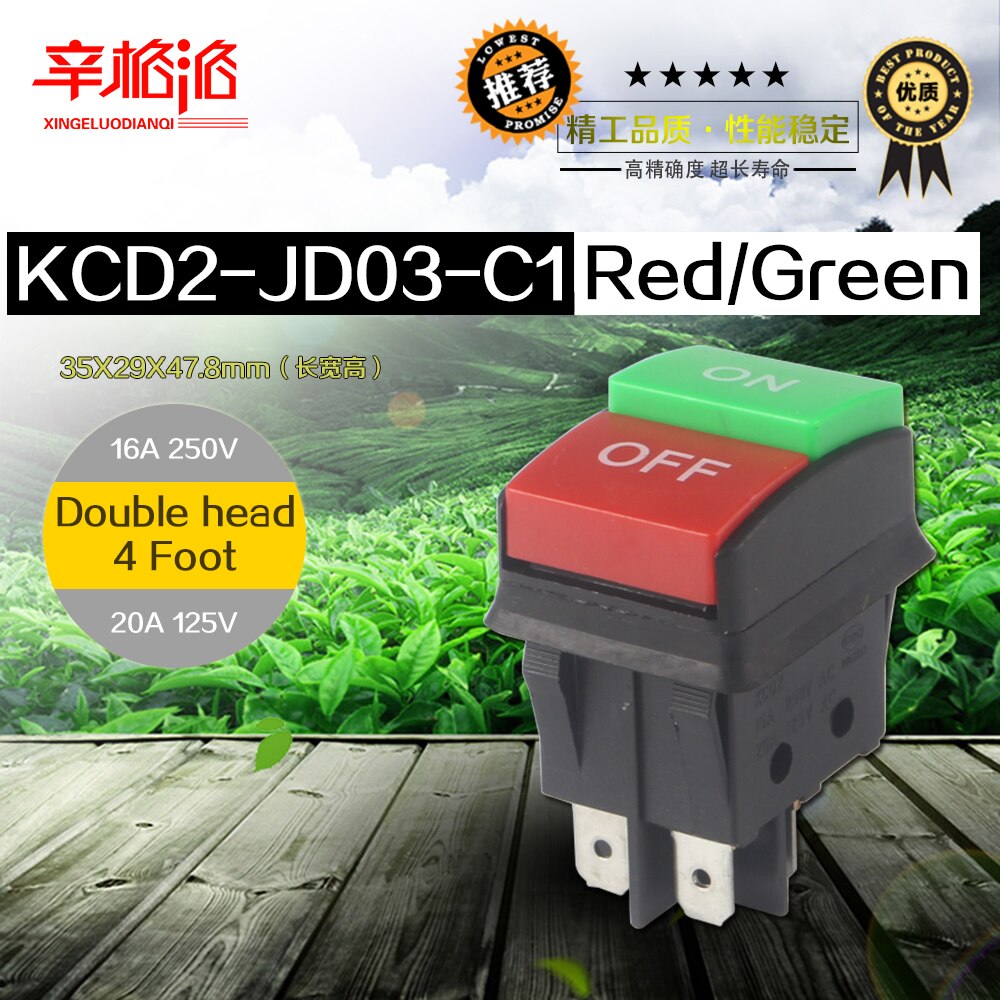 perforate30x22mm 4 pin ON-OFF boat rocker switch power switch Red,green 16A/250V 20A/125V KCD2-JD03-C1