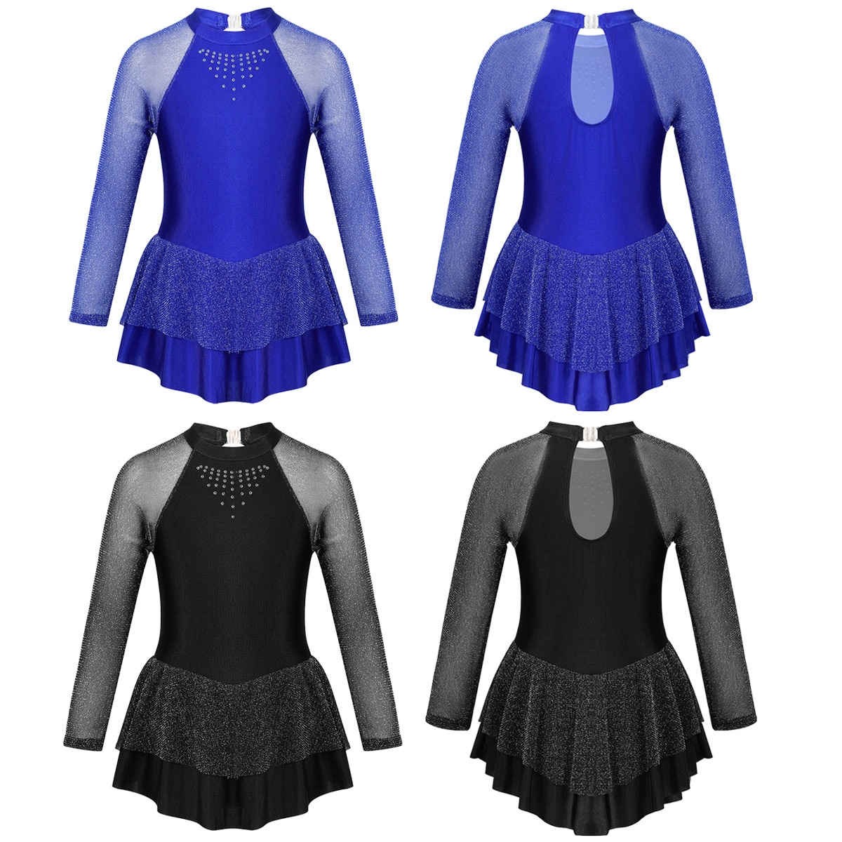 Kids Girls Gym Party Rhinestone Keyhole Back Figure Ice Skating Roller Skating Dancewear Ballet Dance Leotard Dress