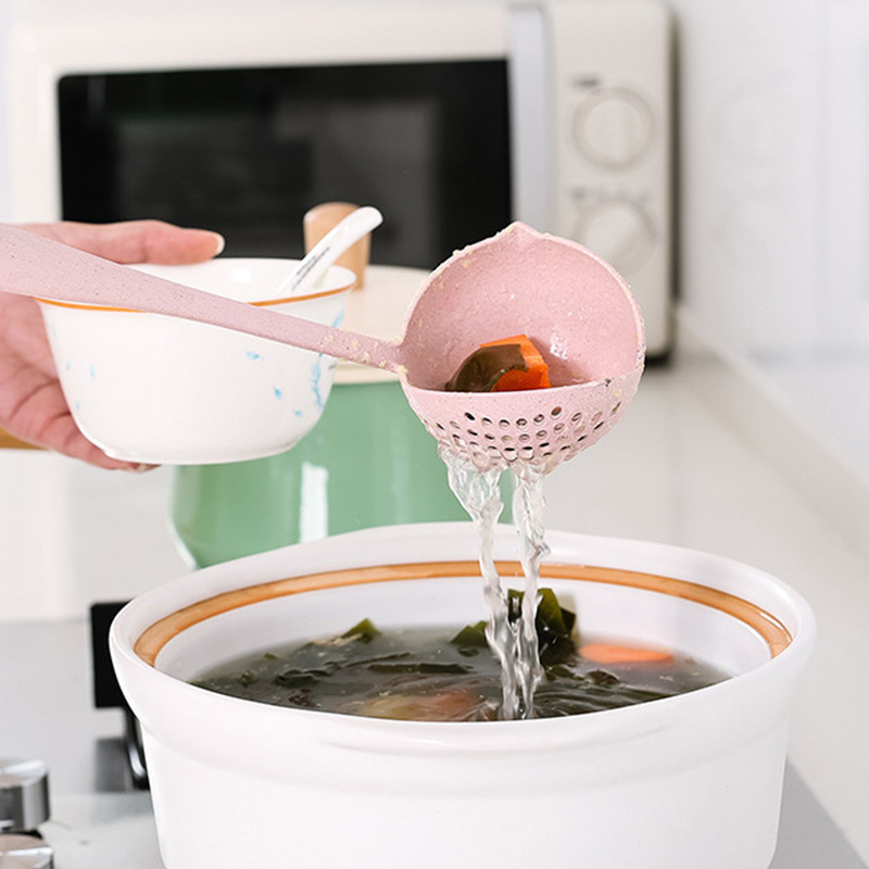 Soup Spoon Long Handle Kitchen Strainer Solid Color Cooking Colander Kitchen Scoop Plastic Tableware Colander Soup Ladle