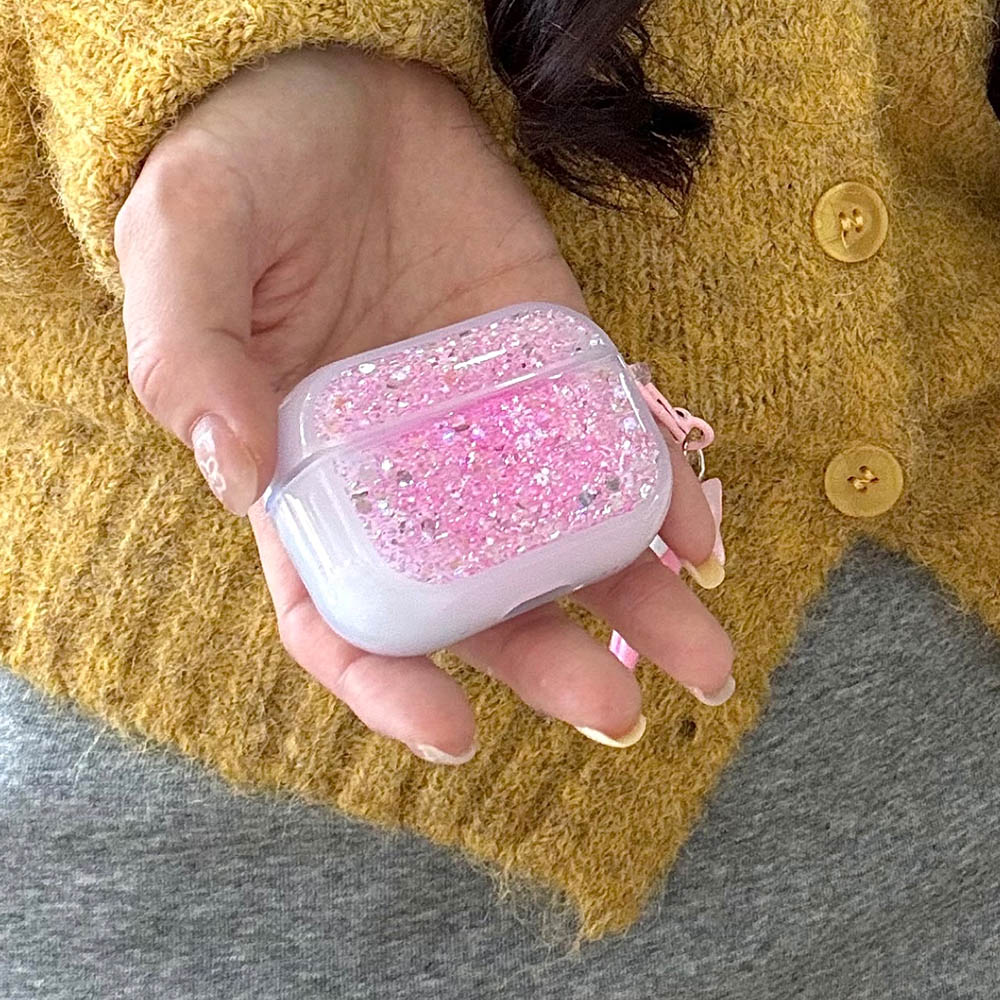 Glitter Sequins Bling Earphone Case For AirPods 1 2 3 4 Protective Cover Funda with Keychain for Apple Airpods 3rd 4th Gen Pro 2