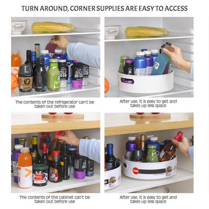 Multi-Function 360 Degree Rotating Storage Tray Container For Home Kitchen Cosmetics Turntable Rack Anti-Slip Spinning Organizer