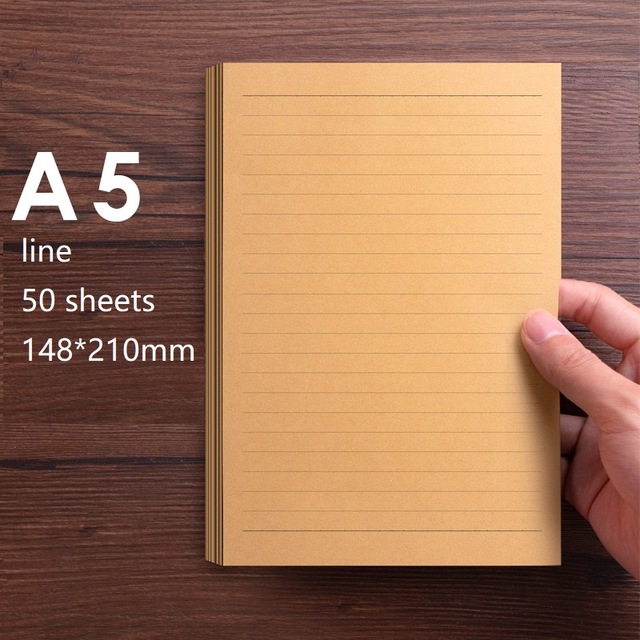 Vintage Kraft paper Writing Letter Stationery Romantic Japanese Style Letterhead Note craft Paper 50 sheets A4/B5/A5: A5 line