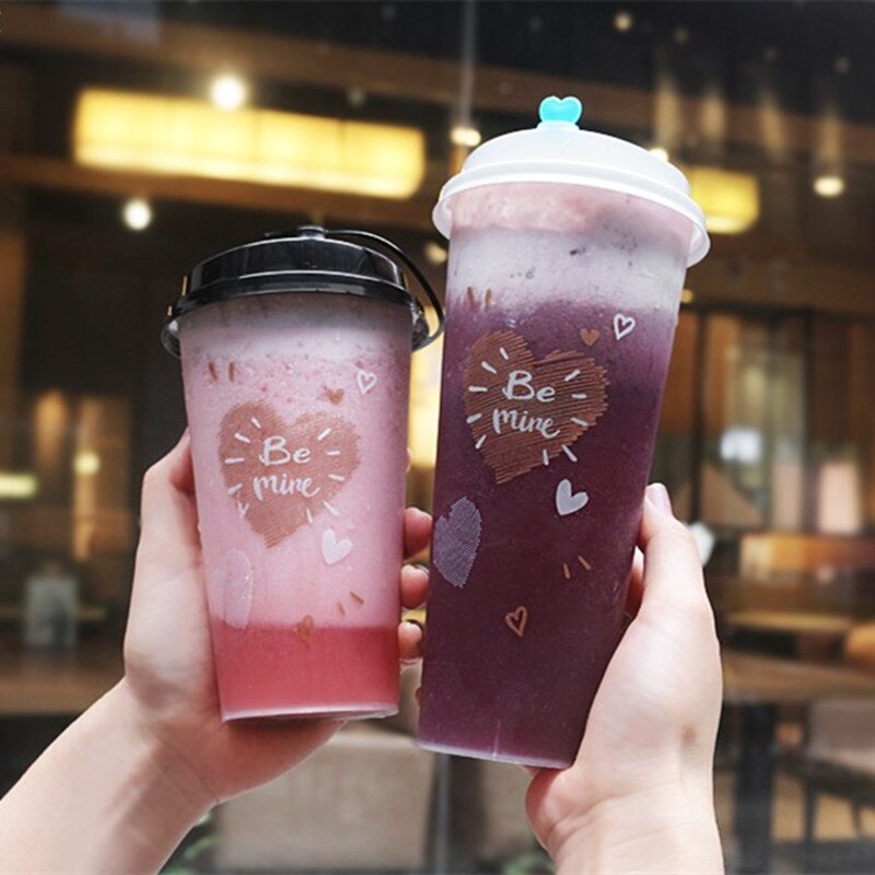 50 st engångs juice kopp 500ml fest födelsedag favor kall och dryck plastmuggar med kärlek lock