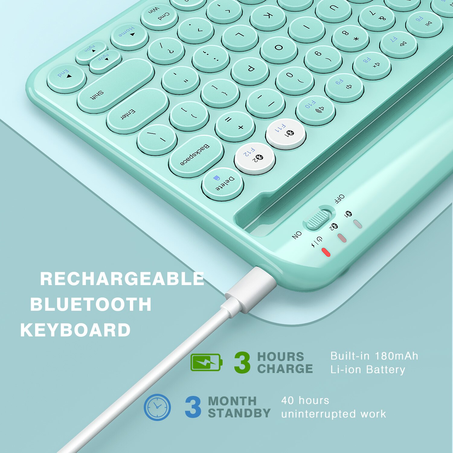 Jelly comb Bluetooth Keyboard Multi-Device Rechargeable Wireless Bluetooth Keyboard with Built-in Stand Slot Compatible