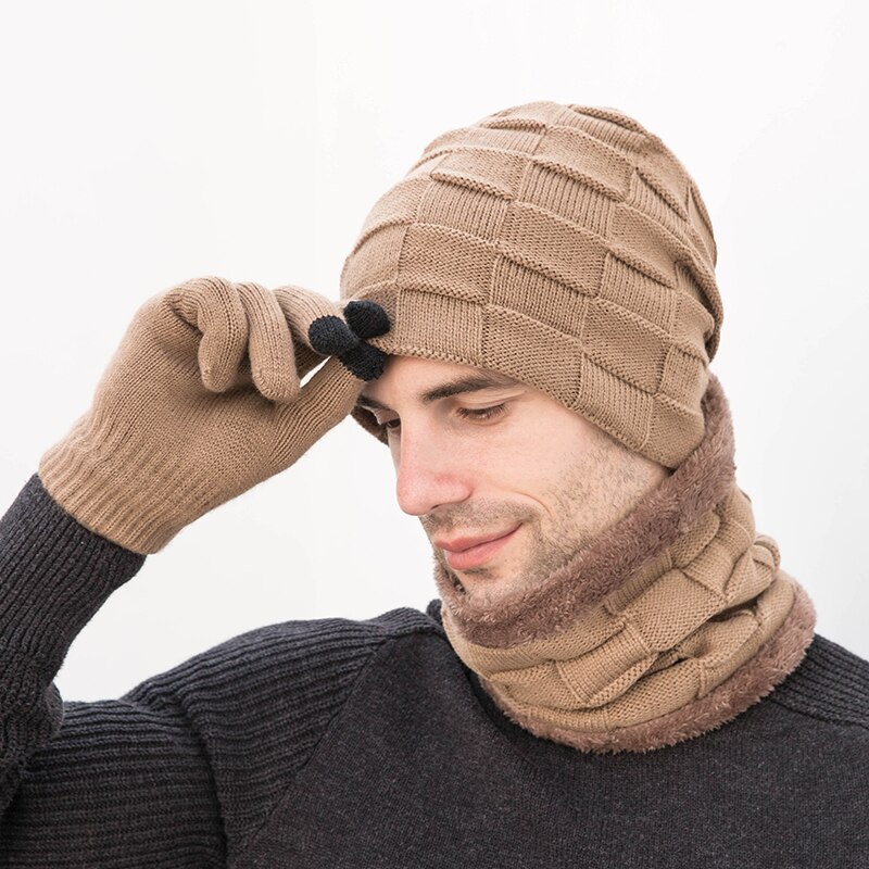 Unisex pipot hattu sormus huivi käsineet setti talvineulottu paksu lämmin lippalakki naiset miehet kiinteä retro pipo hattu pehmeä kosketusnäyttö käsineet
