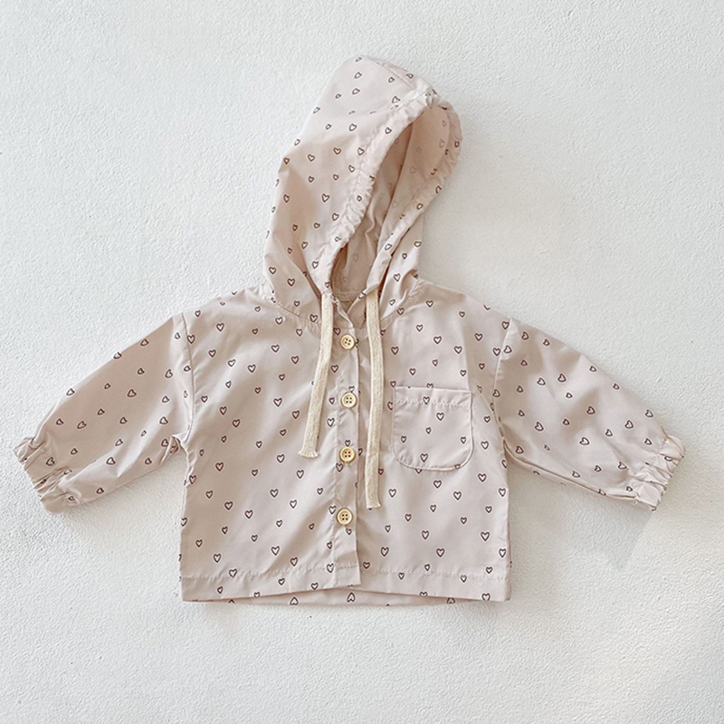 Engepapa 2022 primavera autunno Baby Love Dot stampa cappotto Cardigan a prova di sole maniche lunghe felpa con cappuccio sottile Baby Boy Girl Coat Clothes: 65011 beige / 6M-73