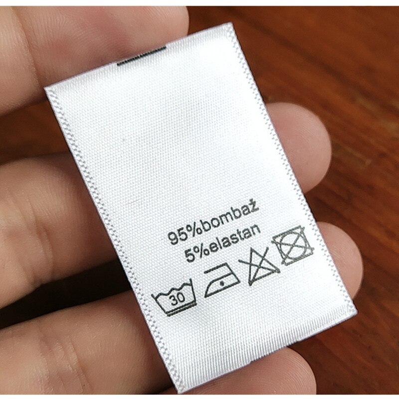 100PCS In stock Satin ribbon washing tag White care label Cotton/Polyester/Elastane writings: 17