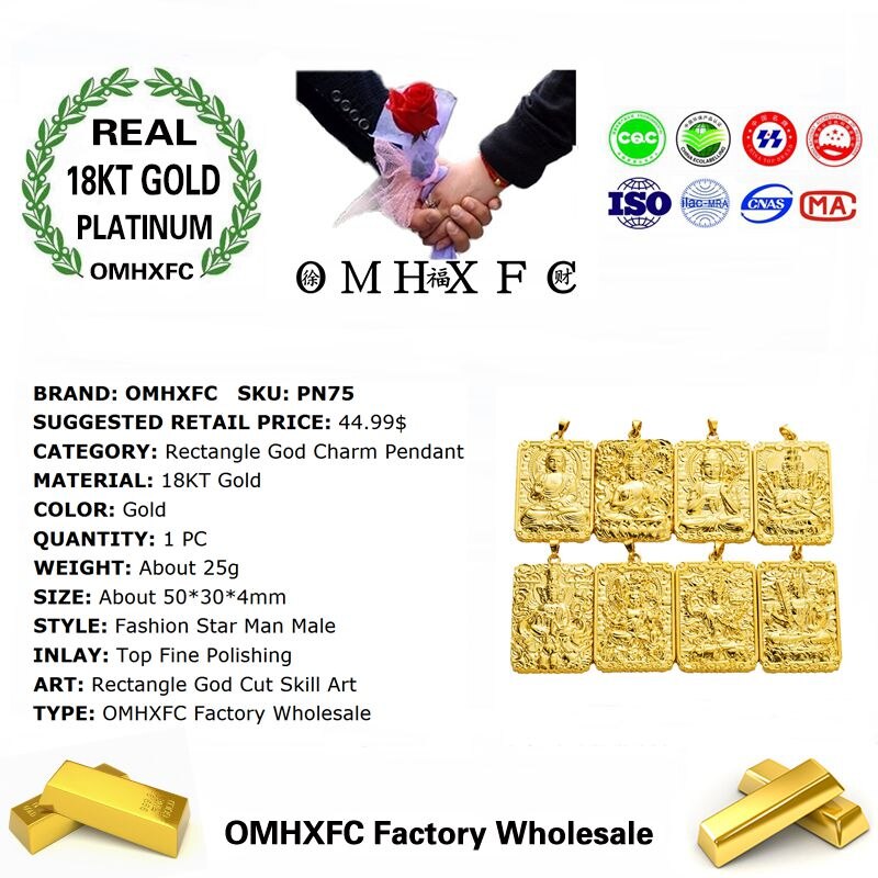 OMHXFC Europese Mode Man Party Verjaardag Huwelijkscadeau Rechthoek God Chinese Zodica 18KT Real Gold Charm Hanger PN75