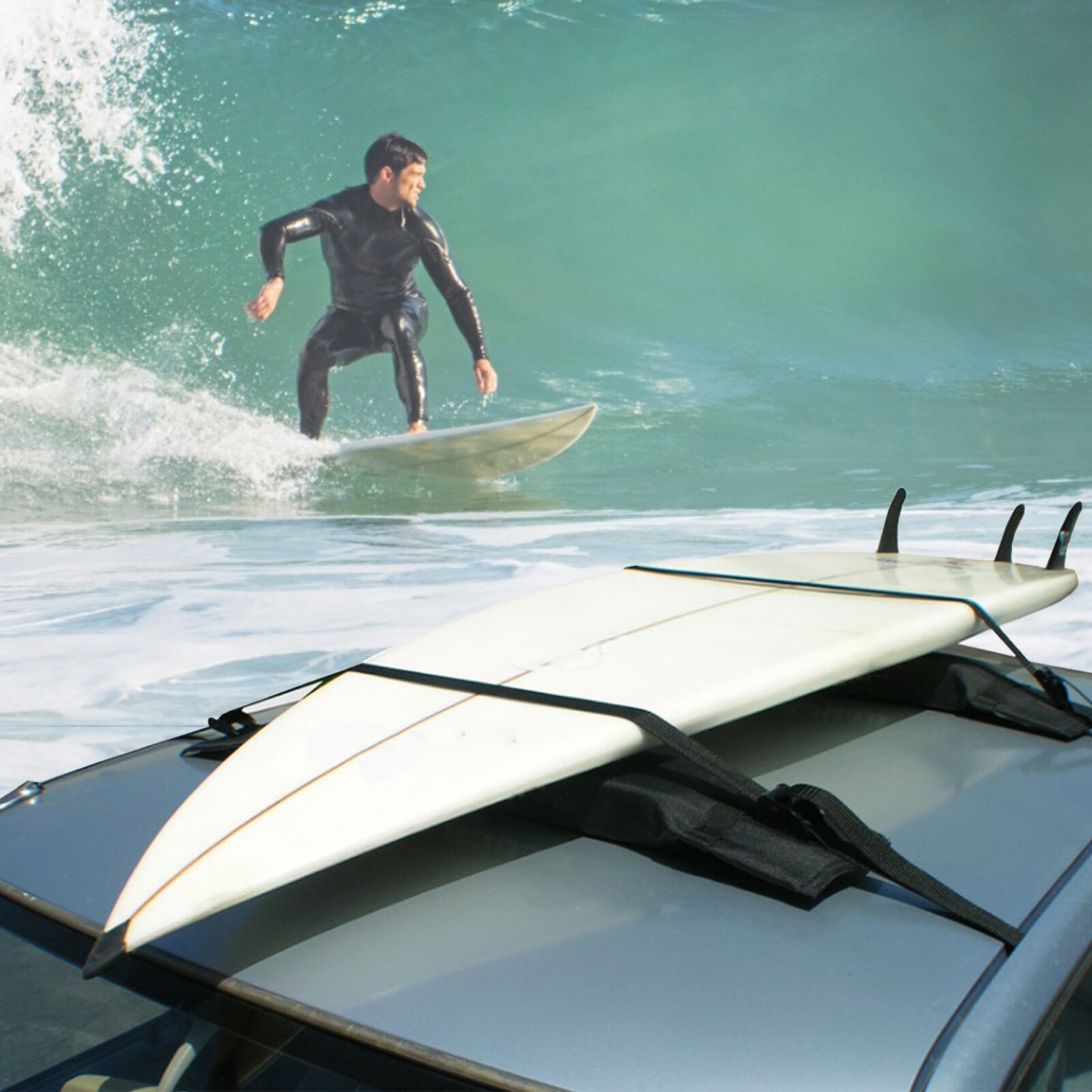 Universal Car Roof Rack Space Saving Easy To Install Car Roof Luggage Rack Soft Roof Strips To Fix Kayaks Surfboards On The Roof