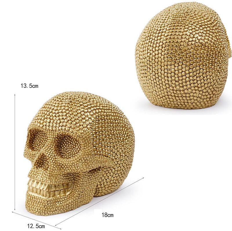 HeyMamba Gold Human Skull Statue Sculpture Resin Skull Modern Home Halloween Decoration: RS-6143