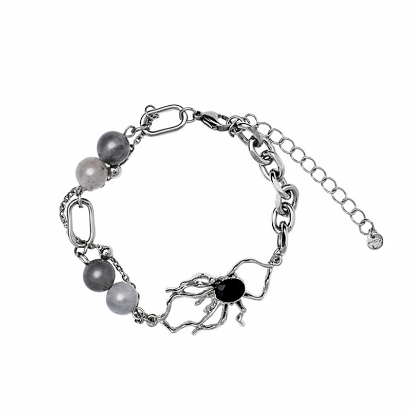 Punk Zwarte Spin Armband Gothic Grey Kraal Rvs Ketting Armbanden Voor Vrouwen Halloween Sieraden