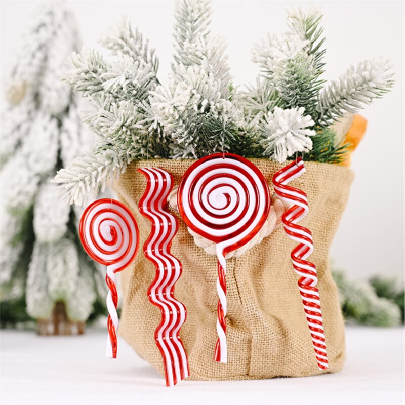 Christmas Decorations Red And White Candy Pendant Plastic Lollipop Hanging Simulated Candy Имитация конфет