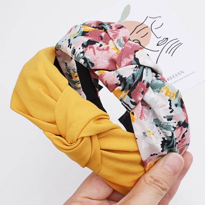 Effen Kleur Knoop Hoofdbanden Voor Vrouwen Eenvoudige Stof Meisjes Haarband Vrouwen Haaraccessoires Brede Zijde Haarband