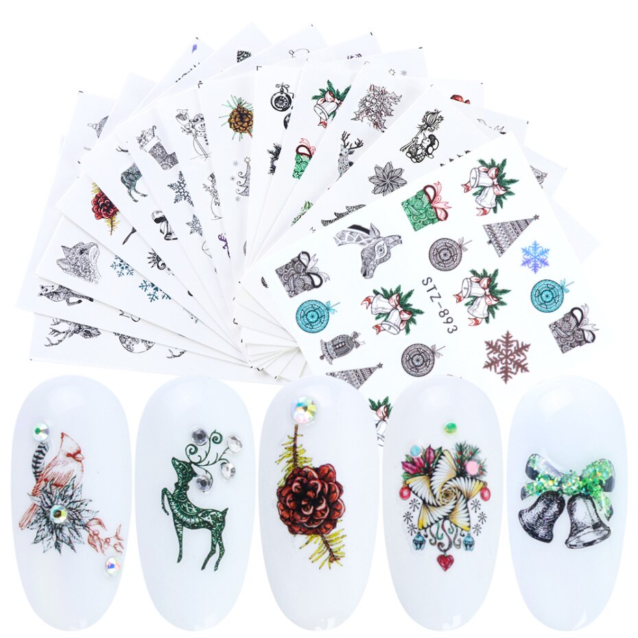 12 Stuks Jaar Stickers Voor Nagels Water Transfer Decals Manicure Art Decoratie Nail Sliders LASTZ892-905