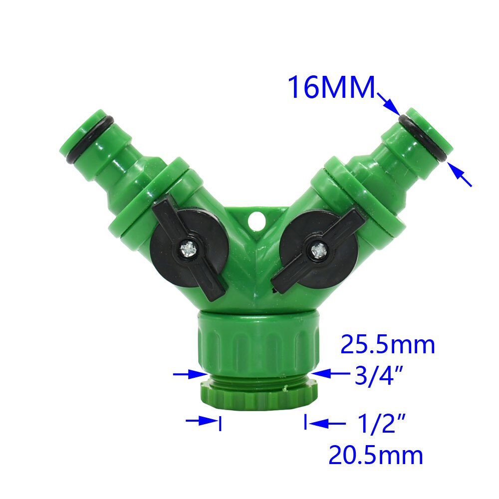 2-Way Garden Hose Tap Water Splitter 5/8" Quick Connector 1/2" 3/4" Female Water Irrigation Valve Adjustable Switch: A
