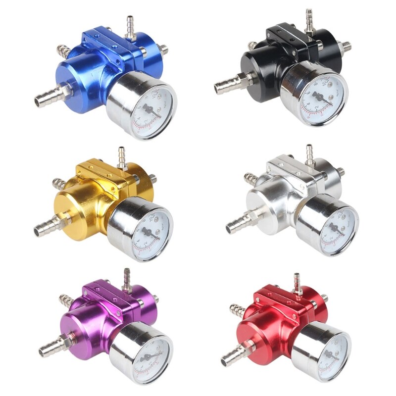 EPMAN-jdm Universal 0-140 PSI Adjustable Fuel Pressure Regulator FPR /Gauge Red Blue Silver Black EP-FPR003