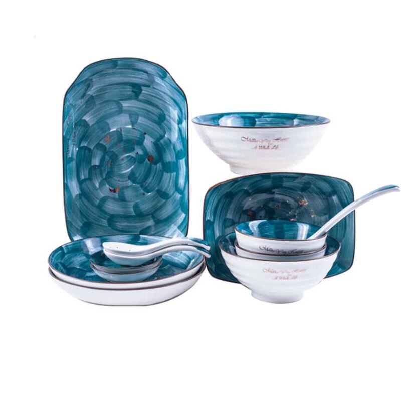 Nordic hand-painted starry sky ceramic Plate Set Kitchen Plate Ceramic Tableware Food Dishes Rice Salad Soup Noodles Bowl Dish