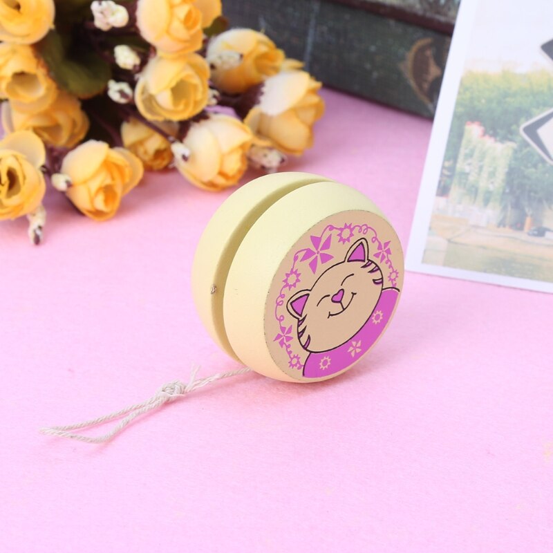 Juguetes estampados animales bonitos yoyó de madera, juguetes educativos fáciles, juguete clásico BX0D