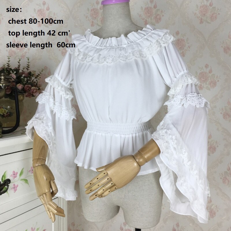 Blusa gótica Lolita victoriana para mujer, camisa Retro Medieval Lolita, disfraz, Tops para de té, talla grande, manga larga: Beige
