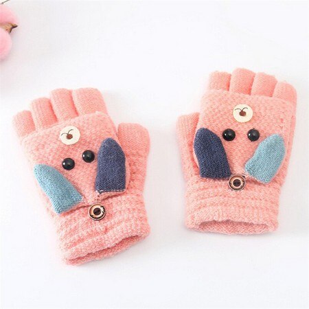Winter Weihnachten Kinder Warme Handschuhe Grundschule Kaschmir Stricken Wolle Flip Halb Finger Handschuhe Cartoon Fäustlinge Für Jungen Mädchen 6-12Y