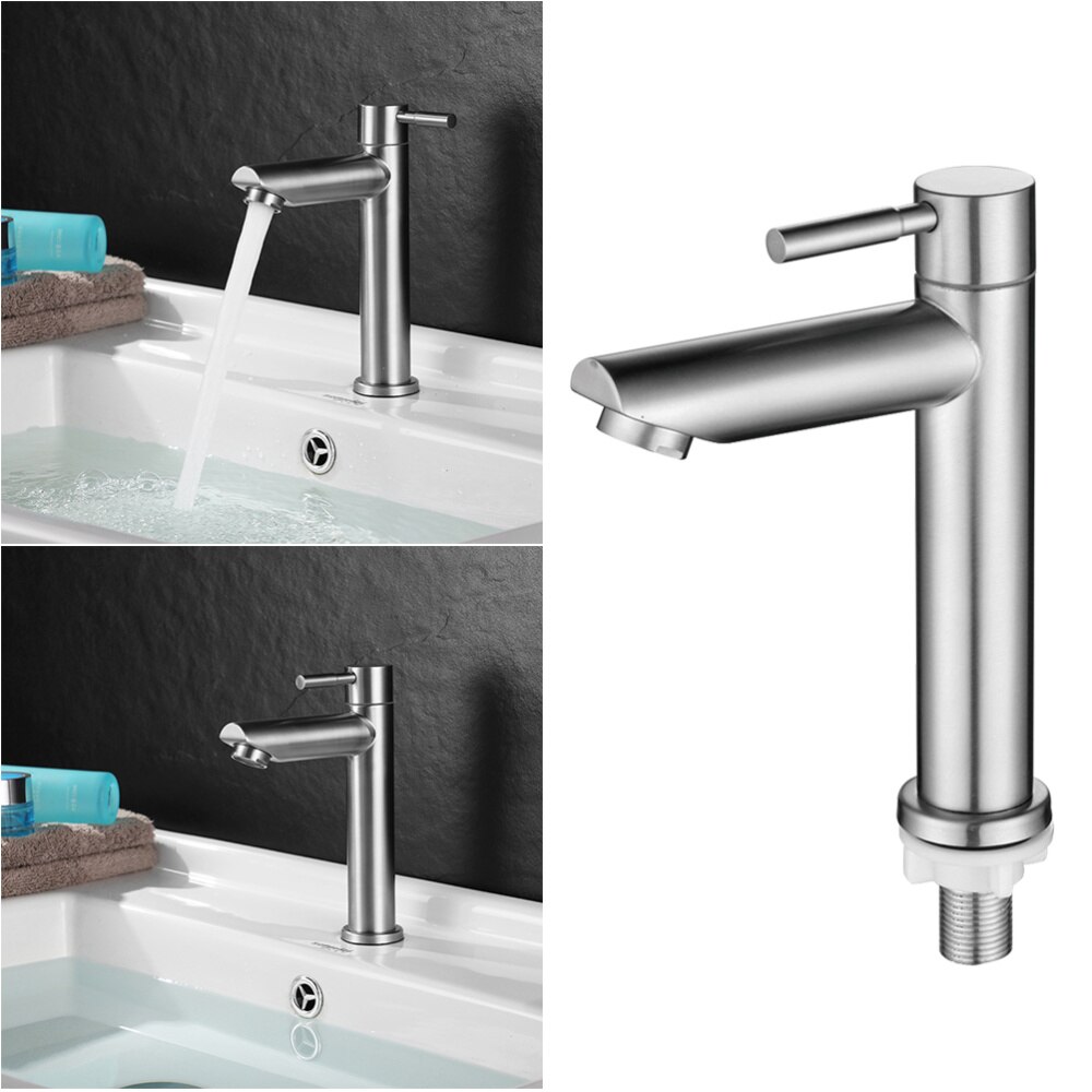 Single Cold Water Stainless Steel Water Faucet Basin Faucet Washbasin Basin Faucet Silver