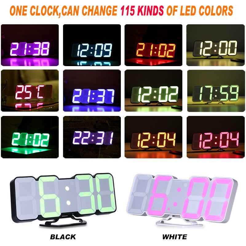 Digitale Tafel Klok Tijd Wekker LED Wandklok Met 115 Kleuren Afstandsbediening Digitale Horloge Nachtlampje Magic Desktop