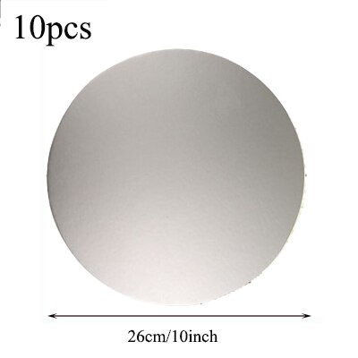 10pcs Cake Base Plate Board Round Cake Circle Cardboard Cake Drums Turntable Tiramisu, Mousse Cake, Cheesecake, Snack: 26cm silver