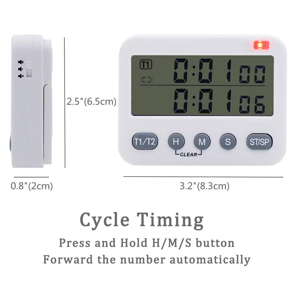 -YS Digital Dual Kitchen Timer, Interval , Cycle , Cooking Timer, Count Up/Down Timer, Large Display, Adjustable