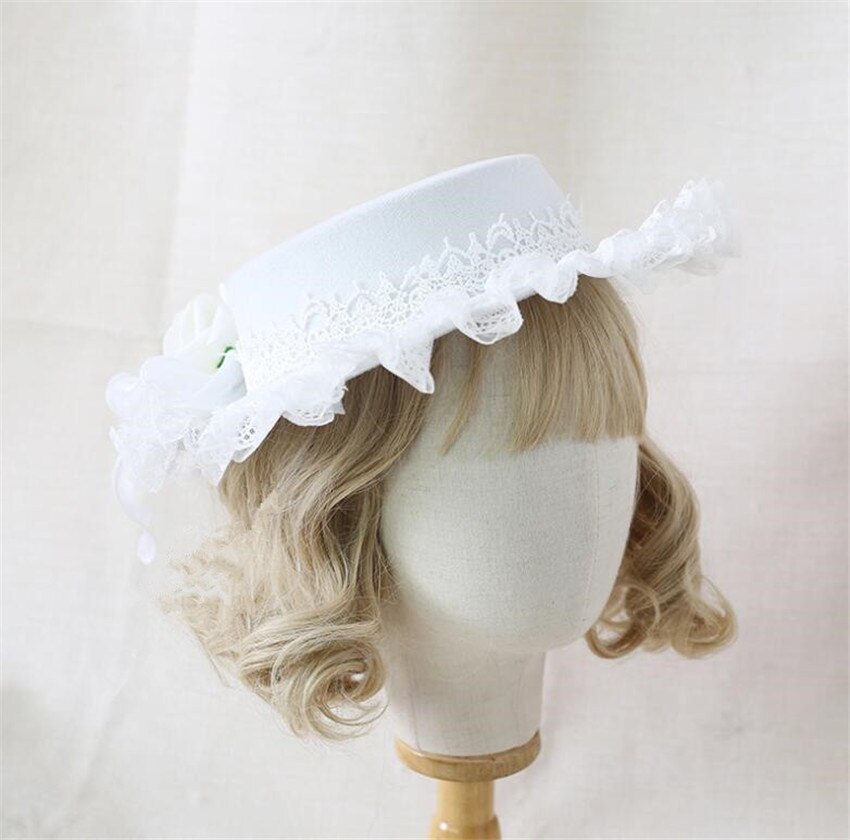 Retro Meisje Lolita Kant Bloem Roos Hoed Prachtige Elegante Thee Party Platte Cap Gothic Hoed B1747