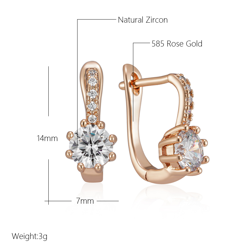 Kinel Simple 585 Color oro rosa pendientes de boda nupcial circón Natural brillante joyería fina diaria de mujer