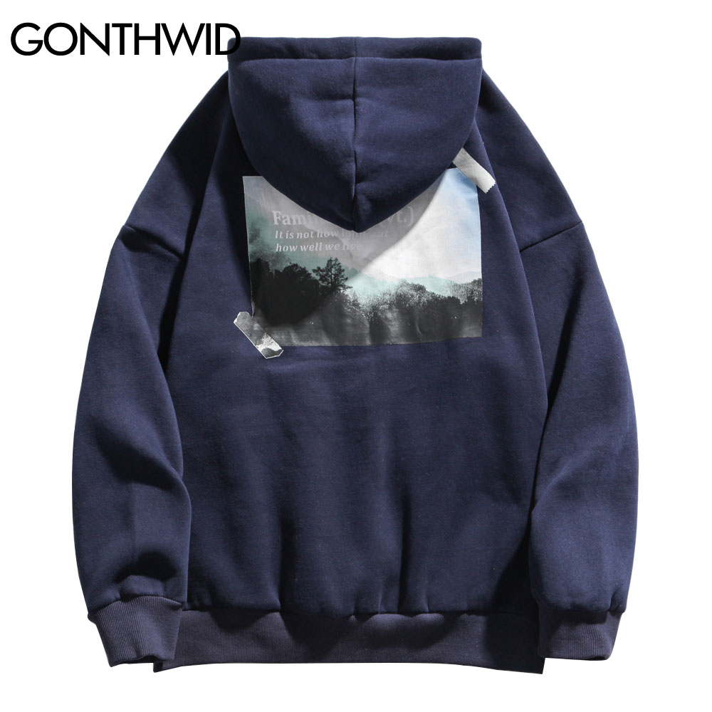 Gonthwid landscape mountain sweatshirts streetwear hip hop mænd kvinder hættetrøje fleece afslappet harajuku hoodies toppe