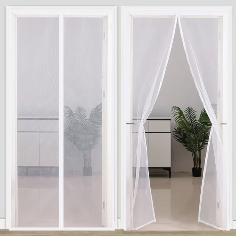 Cortina de puerta con pantalla magnética, mosquitera antimosquitos de verano, malla para insectos voladores, cierre automático, sin perforación, fácil instalación
