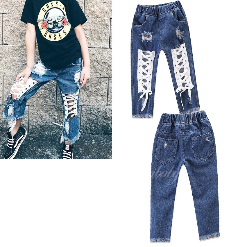 Jean déchiré bleu pour filles | Pantalons d'été