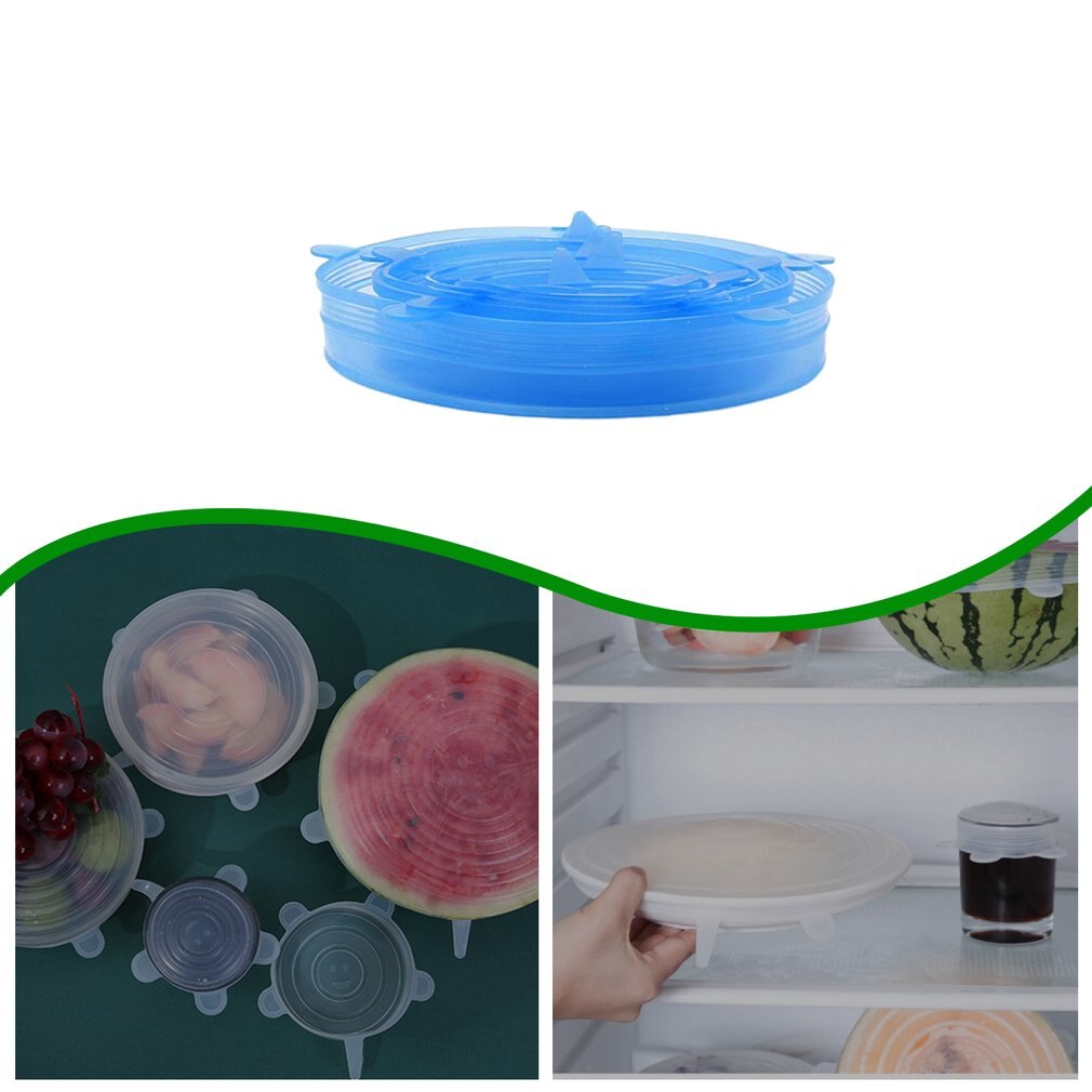 6 stuks herbruikbare siliconen rekdeksels universele deksel siliconen voedselfolie kom pot deksel siliconen deksel pan koken keuken stoppers