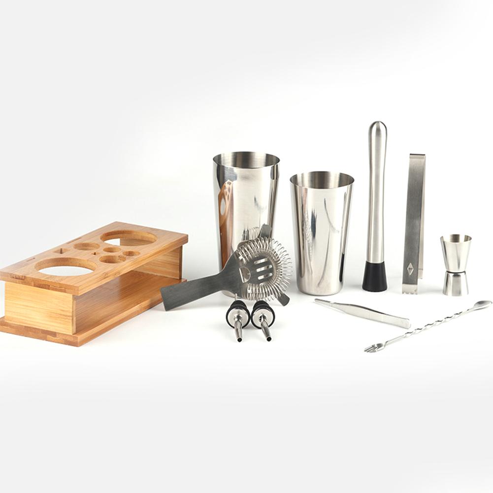 12pcs Cocktail Shaker Bartender Kit with Stylish Wooden Stand 800ML Stainless Steel for Home Bar Party