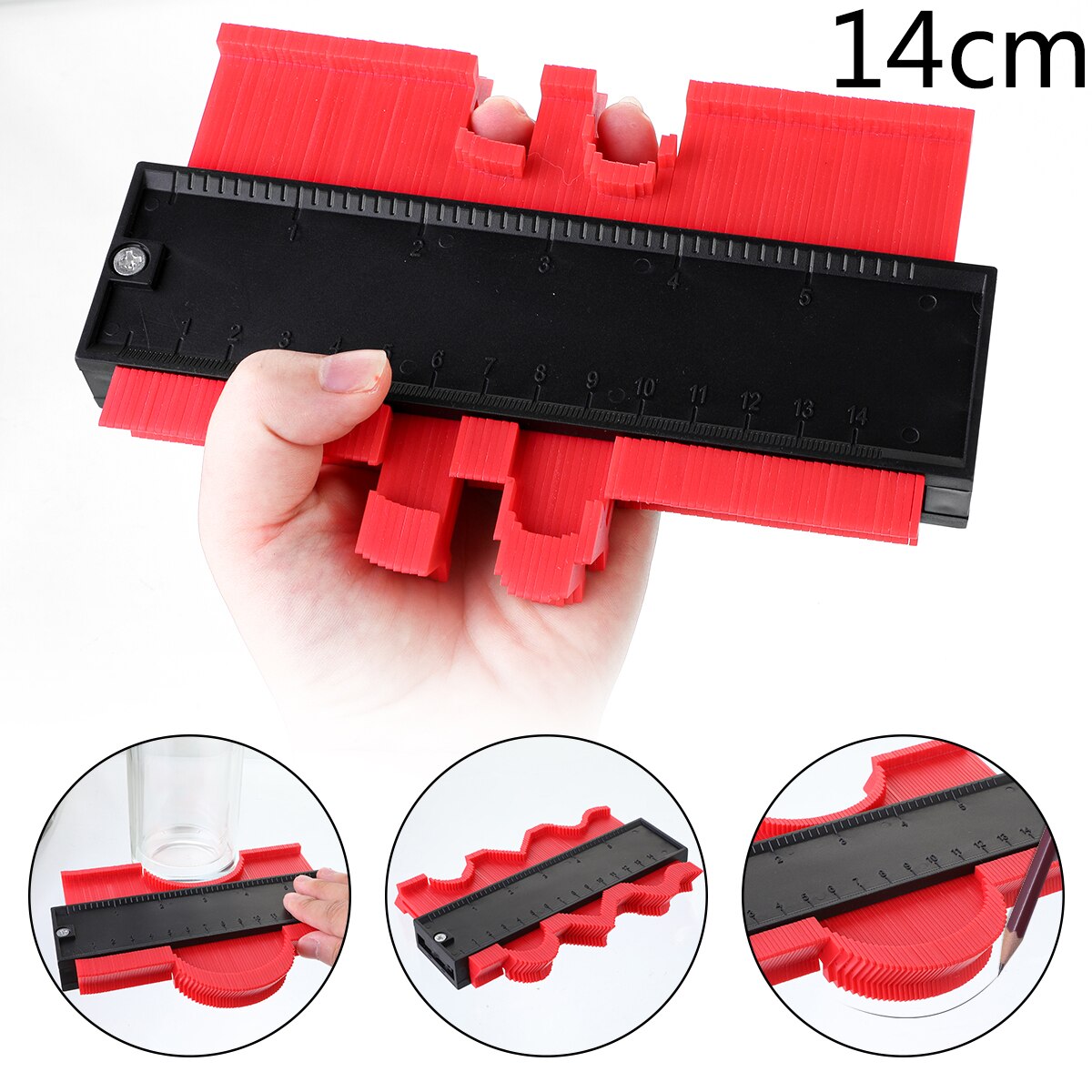 5/10 tums multifunktions konturprofilmått kakel laminatplattor kantformning trämått linjal abs konturmätare duplikator: 14cm röda