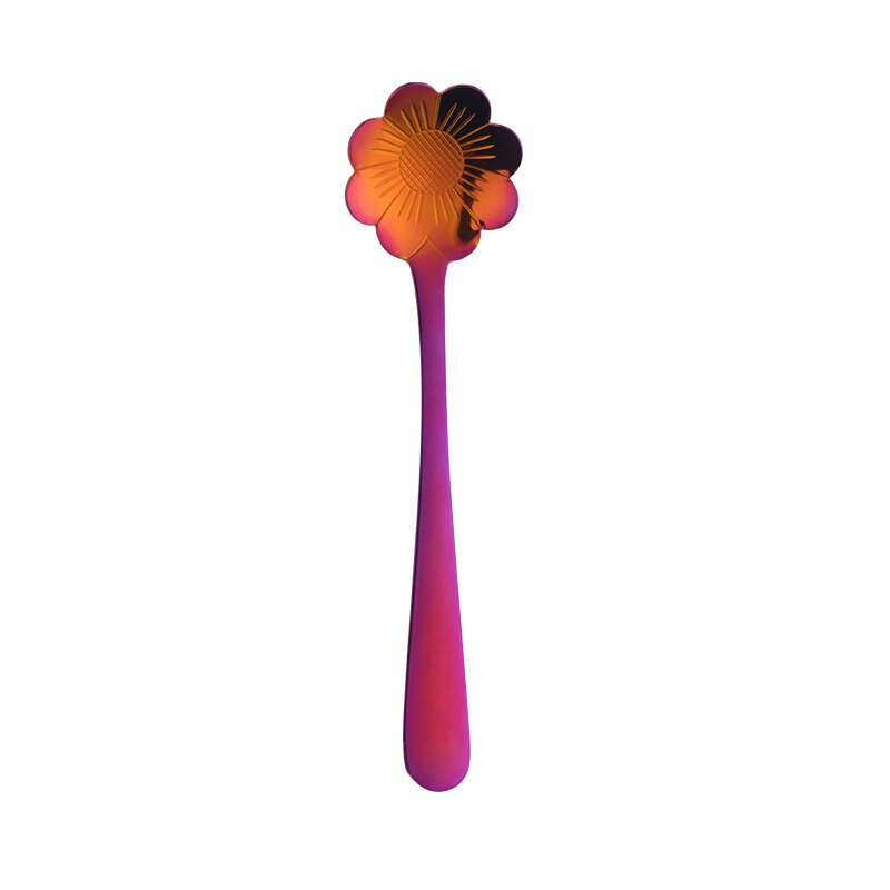 Cuillère à mélanger dorée en acier inoxydable, 2 pièces, de fleurs, petite cuillère à café, thé, sucre fantaisie Dessert cuillère à café Bar café vaisselle: 2rainbow NO.3