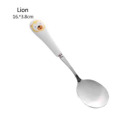 Tenedor con dibujo de gato, cuchara agitadora de mango largo de acero inoxidable, fruta, tenedor cuchara café, mango de cerámica, 1 ud.: lion