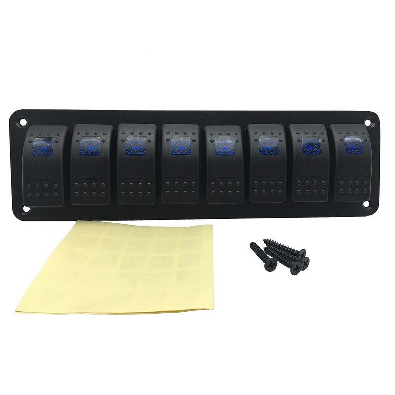 Waterproof 8 Gang 2LED Light Rocker Switch Panel Circuit Breaker 12V boat marine