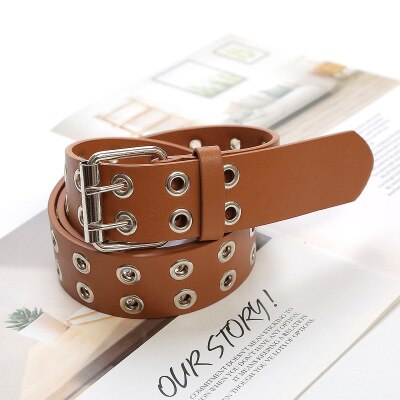 bracelet en polyuréthane femmes Punk chaîne réglable noir Double oeillet oeillet cuir boucle ceinture pour femmes Vintage ceintures: Marron