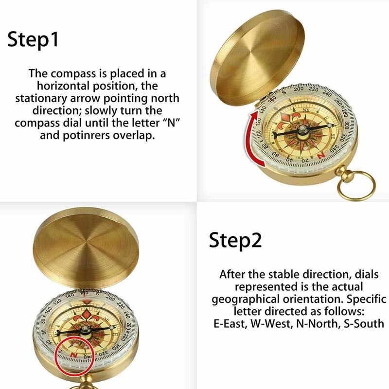 luminous Outdoor Camping Hiking Portable Pocket Brass Gold Color Copper Compass Navigation with Noctilucence Display